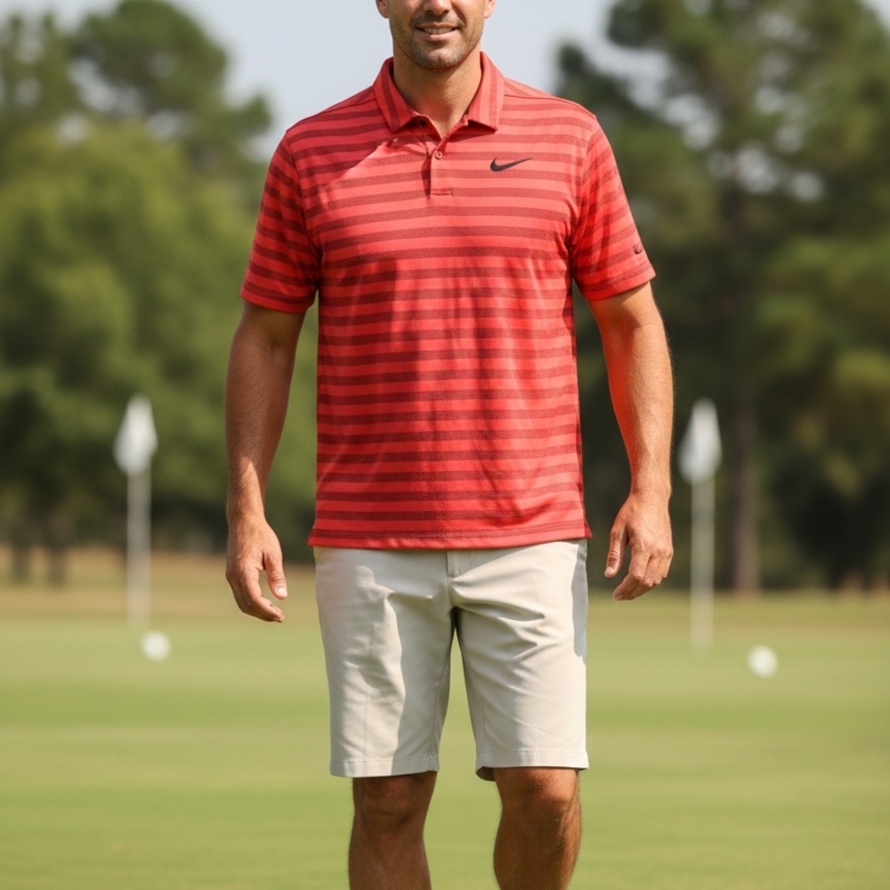 Nike Men's Red Striped Polo Shirt New Whithout Label